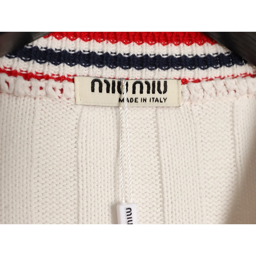 Miu Miu Logo Preppy Short-Sleeve Knit Sweater,Miu Miu