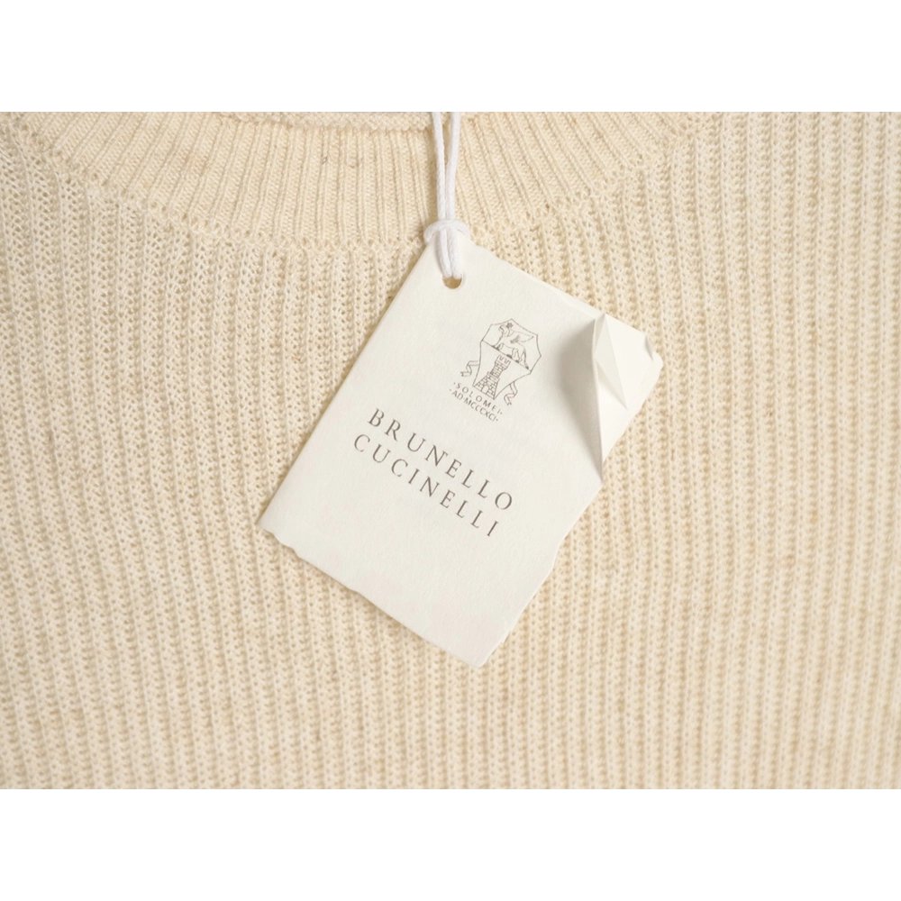 Brunello Cucinelli Round Neck Ribbed Neck Long Sleeve Knit Sweater,Brunello Cucinelli