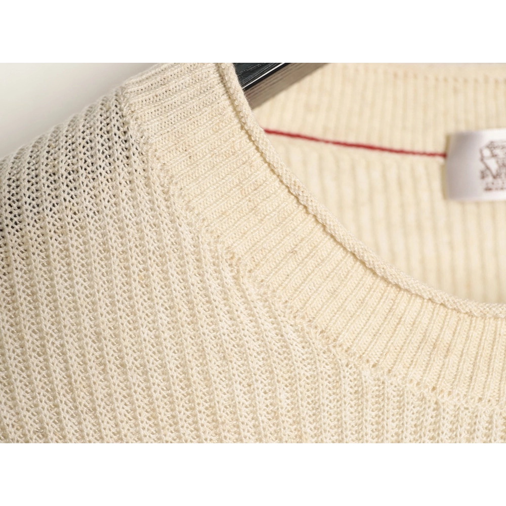 Brunello Cucinelli Round Neck Ribbed Neck Long Sleeve Knit Sweater,Brunello Cucinelli