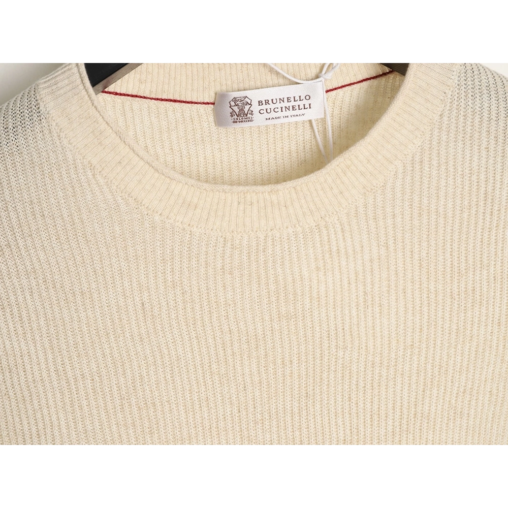 Brunello Cucinelli Round Neck Ribbed Neck Long Sleeve Knit Sweater,Brunello Cucinelli