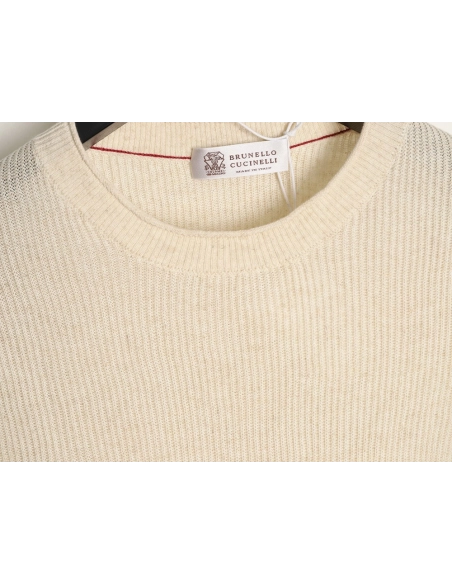 Brunello Cucinelli Round Neck Ribbed Neck Long Sleeve Knit Sweater,Brunello Cucinelli