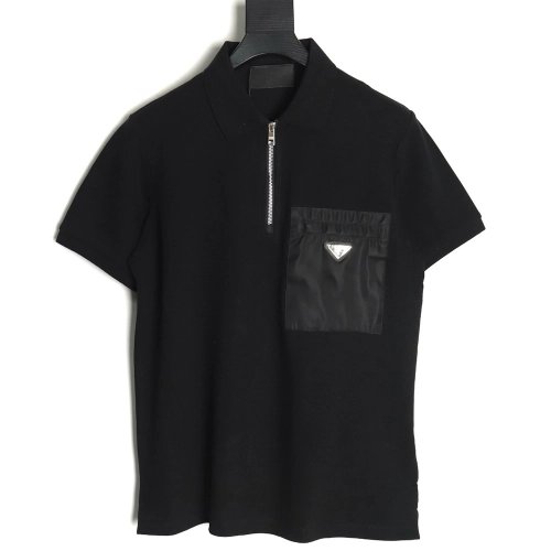 Prada Chest Pocket Half-Zip Polo Shirt Short-Sleeve TSK1,Prada