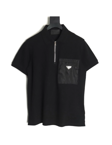 Prada Chest Pocket Half-Zip Polo Shirt Short-Sleeve TSK1,Prada