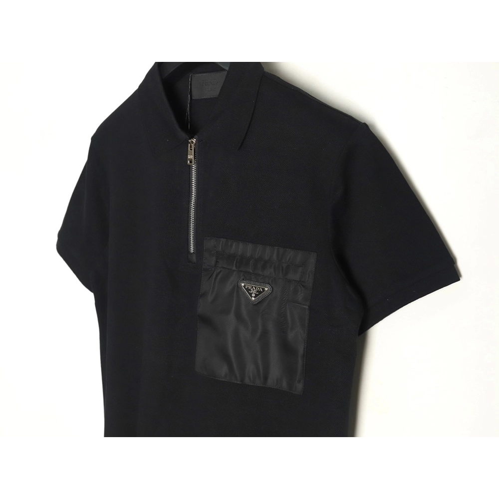 Prada Chest Pocket Half-Zip Polo Shirt Short-Sleeve TSK1,Prada