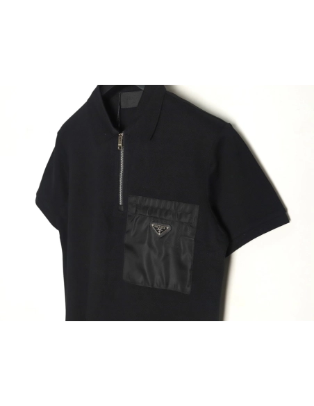 Prada Chest Pocket Half-Zip Polo Shirt Short-Sleeve TSK1,Prada