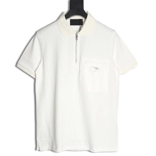 Prada Chest Pocket Half-Zip Polo Shirt Short-Sleeve,Prada