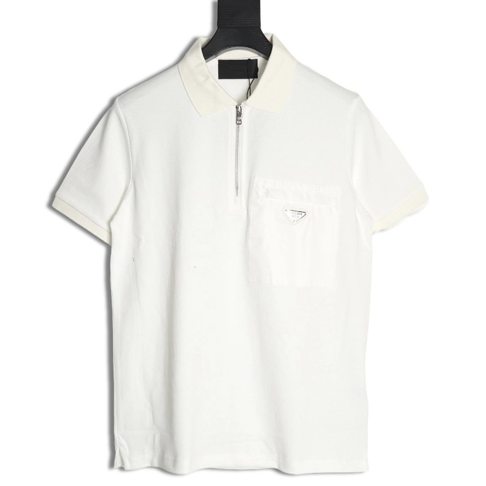 Prada Chest Pocket Half-Zip Polo Shirt Short-Sleeve,Prada