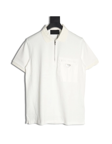 Prada Chest Pocket Half-Zip Polo Shirt Short-Sleeve,Prada