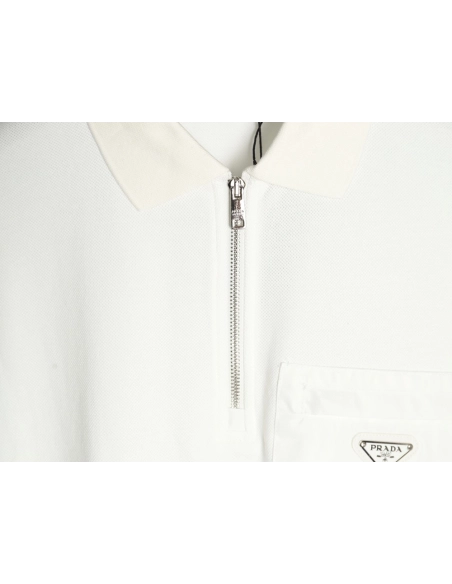 Prada Chest Pocket Half-Zip Polo Shirt Short-Sleeve,Prada