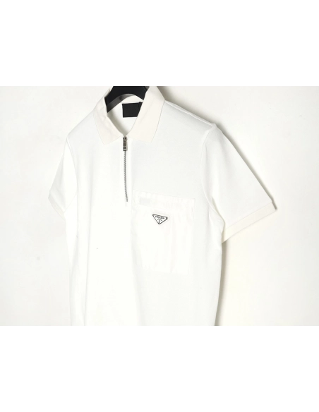 Prada Chest Pocket Half-Zip Polo Shirt Short-Sleeve,Prada
