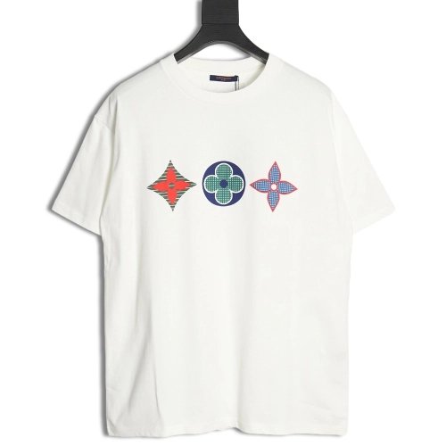 Louis Vuitton tri-flower logo print short-sleeved shirt,Louis Vuitton