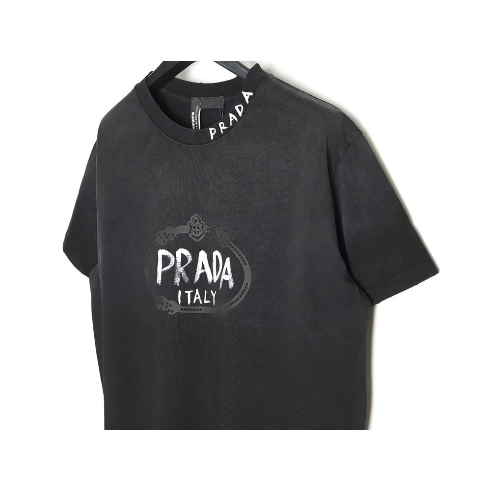 Prada Hand-Drawn Lettering Washed Crewneck Short-Sleeve T-Shirt TSK1,Prada