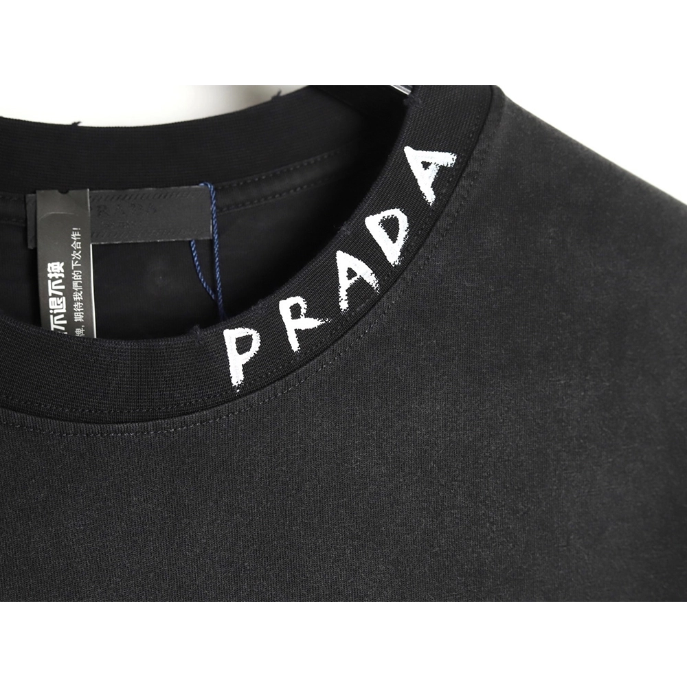 Prada Hand-Drawn Lettering Washed Crewneck Short-Sleeve T-Shirt TSK1,Prada
