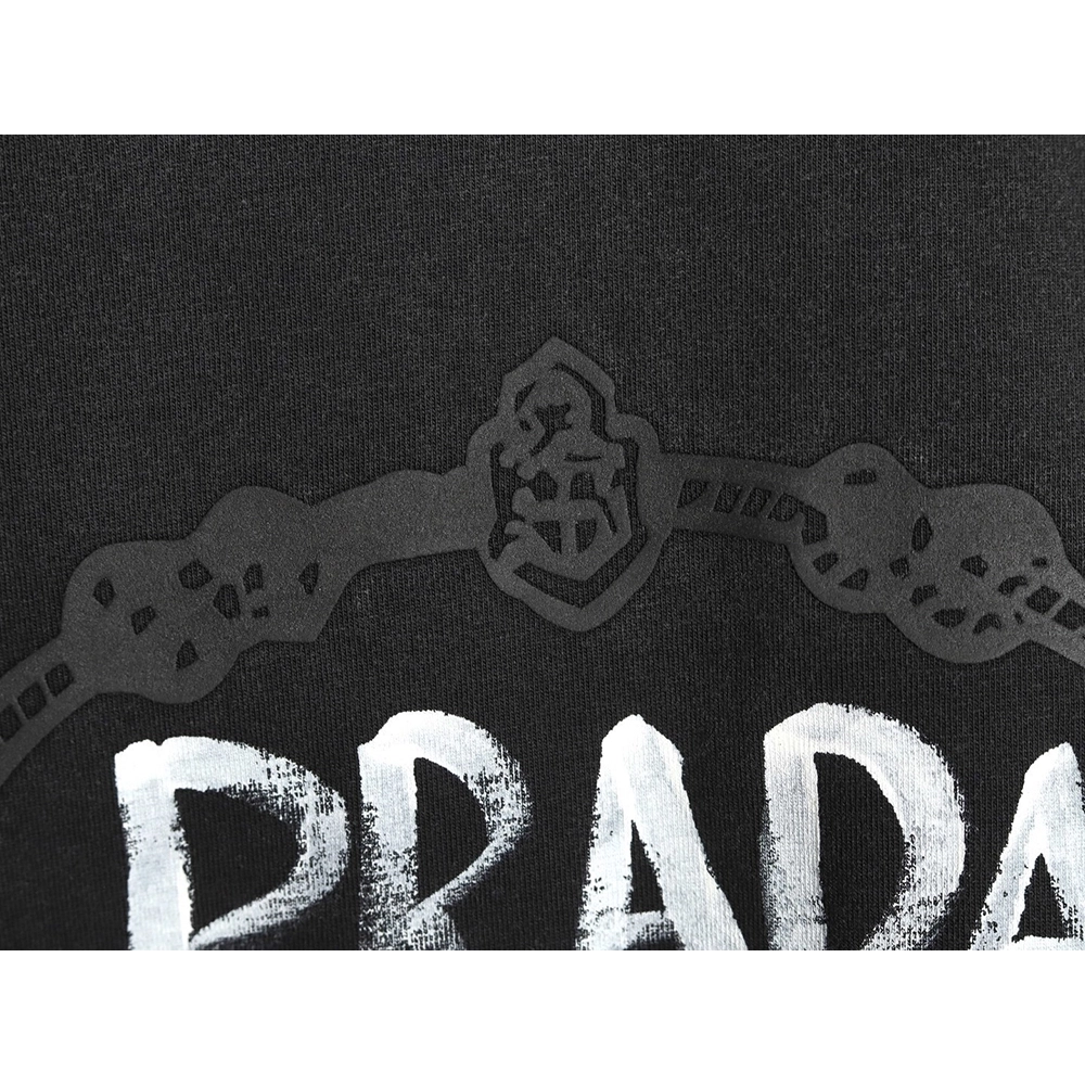 Prada Hand-Drawn Lettering Washed Crewneck Short-Sleeve T-Shirt TSK1,Prada