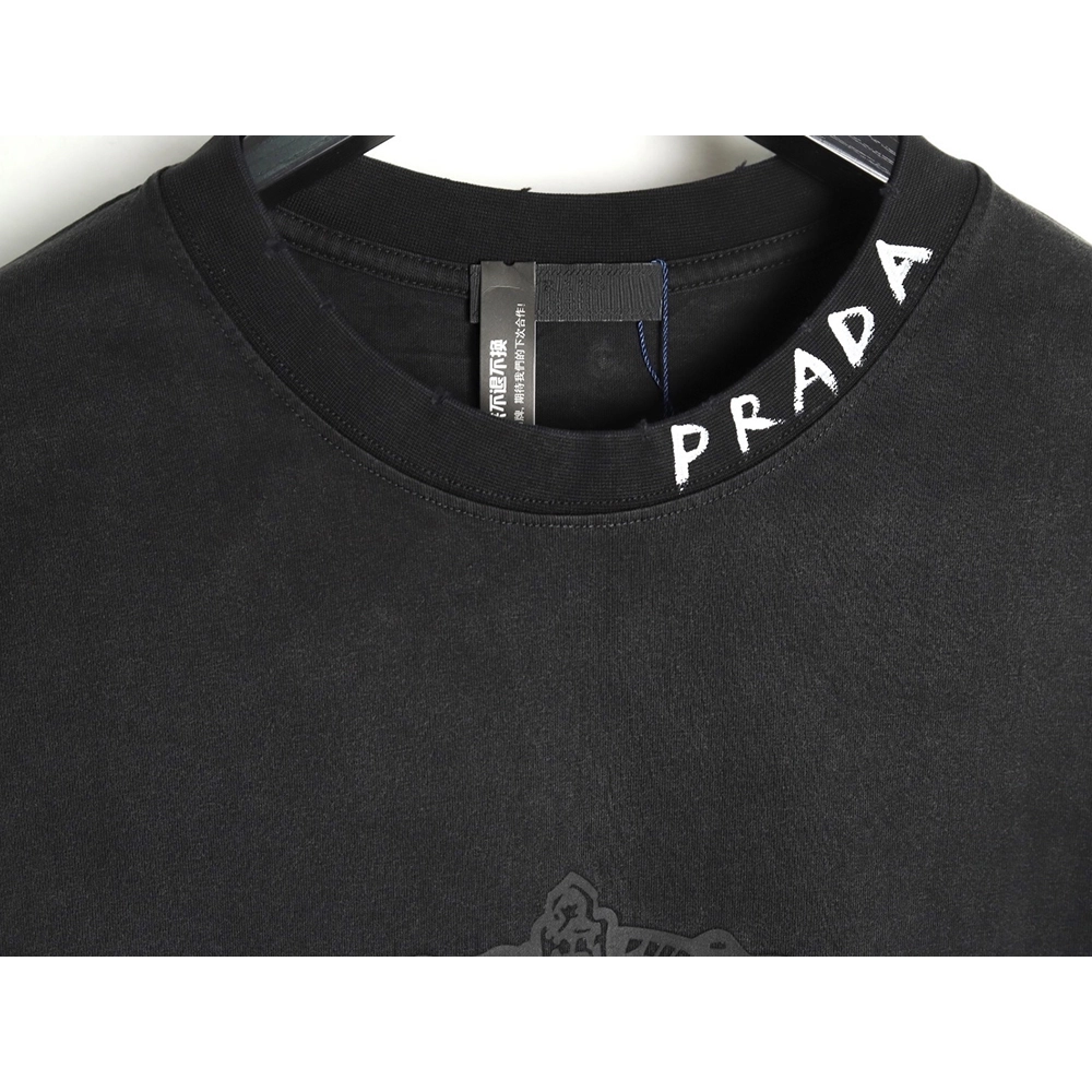 Prada Hand-Drawn Lettering Washed Crewneck Short-Sleeve T-Shirt TSK1,Prada