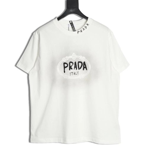 Prada Hand-Drawn Lettering Washed Crewneck Short-Sleeve T-Shirt,Prada