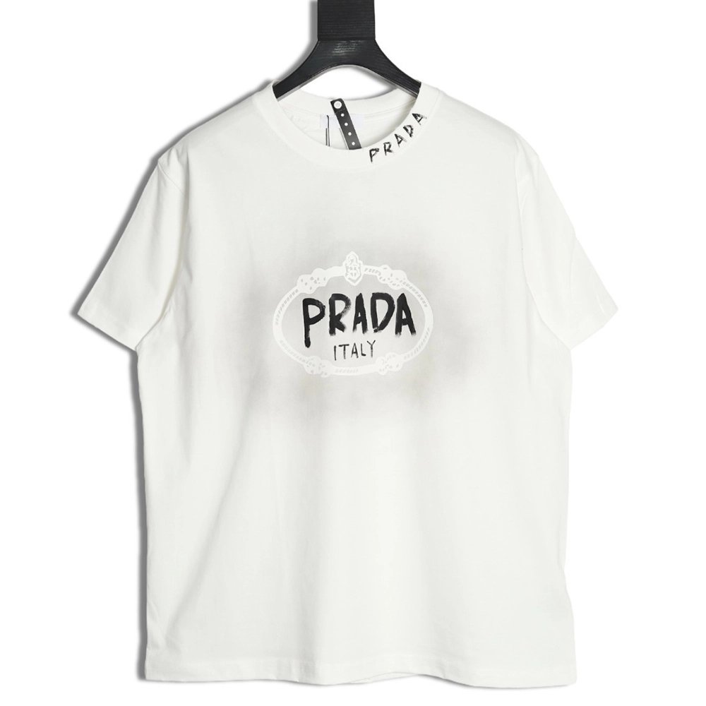 Prada Hand-Drawn Lettering Washed Crewneck Short-Sleeve T-Shirt,Prada