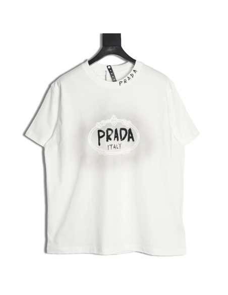 Prada Hand-Drawn Lettering Washed Crewneck Short-Sleeve T-Shirt,Prada