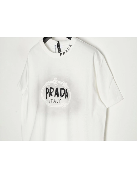 Prada Hand-Drawn Lettering Washed Crewneck Short-Sleeve T-Shirt,Prada