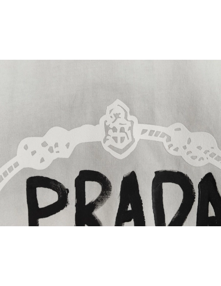 Prada Hand-Drawn Lettering Washed Crewneck Short-Sleeve T-Shirt,Prada