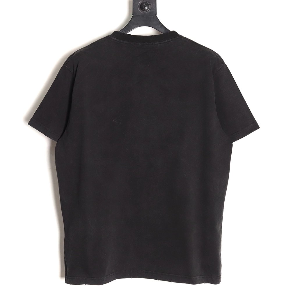 Prada Hand-Drawn Lettering Washed Triangle Logo Crewneck Short-Sleeve T-Shirt,Prada