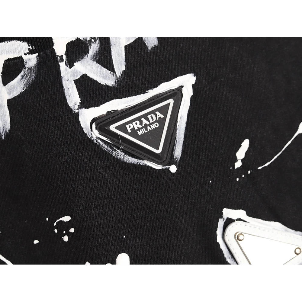 Prada Hand-Drawn Lettering Washed Triangle Logo Crewneck Short-Sleeve T-Shirt,Prada