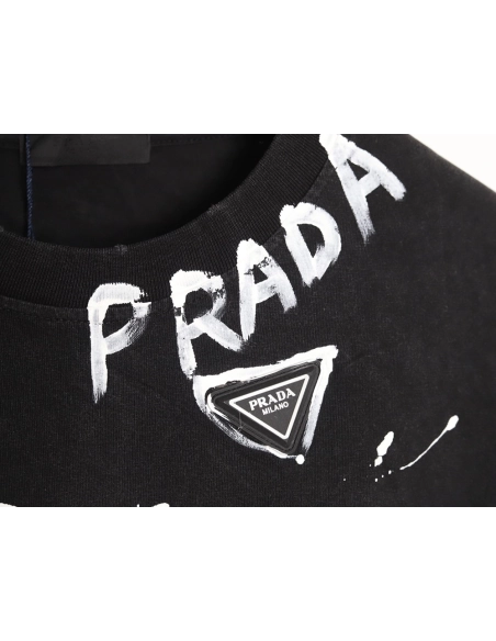 Prada Hand-Drawn Lettering Washed Triangle Logo Crewneck Short-Sleeve T-Shirt,Prada