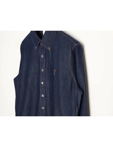 Ami Paris Small Heart Embroidered Long-Sleeve Denim Shirt,Ami