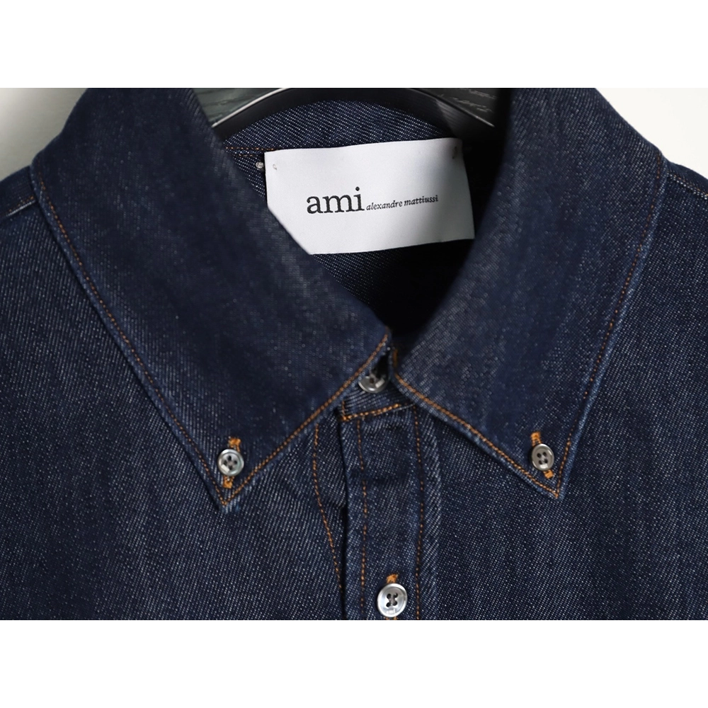 Ami Paris Small Heart Embroidered Long-Sleeve Denim Shirt,Ami