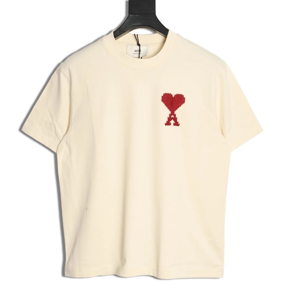Ami Paris Woven Heart Embroidery Short-Sleeve T-Shirt,Ami