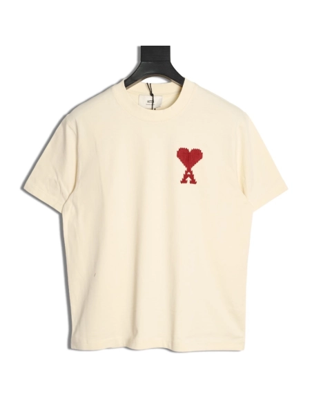 Ami Paris Woven Heart Embroidery Short-Sleeve T-Shirt,Ami