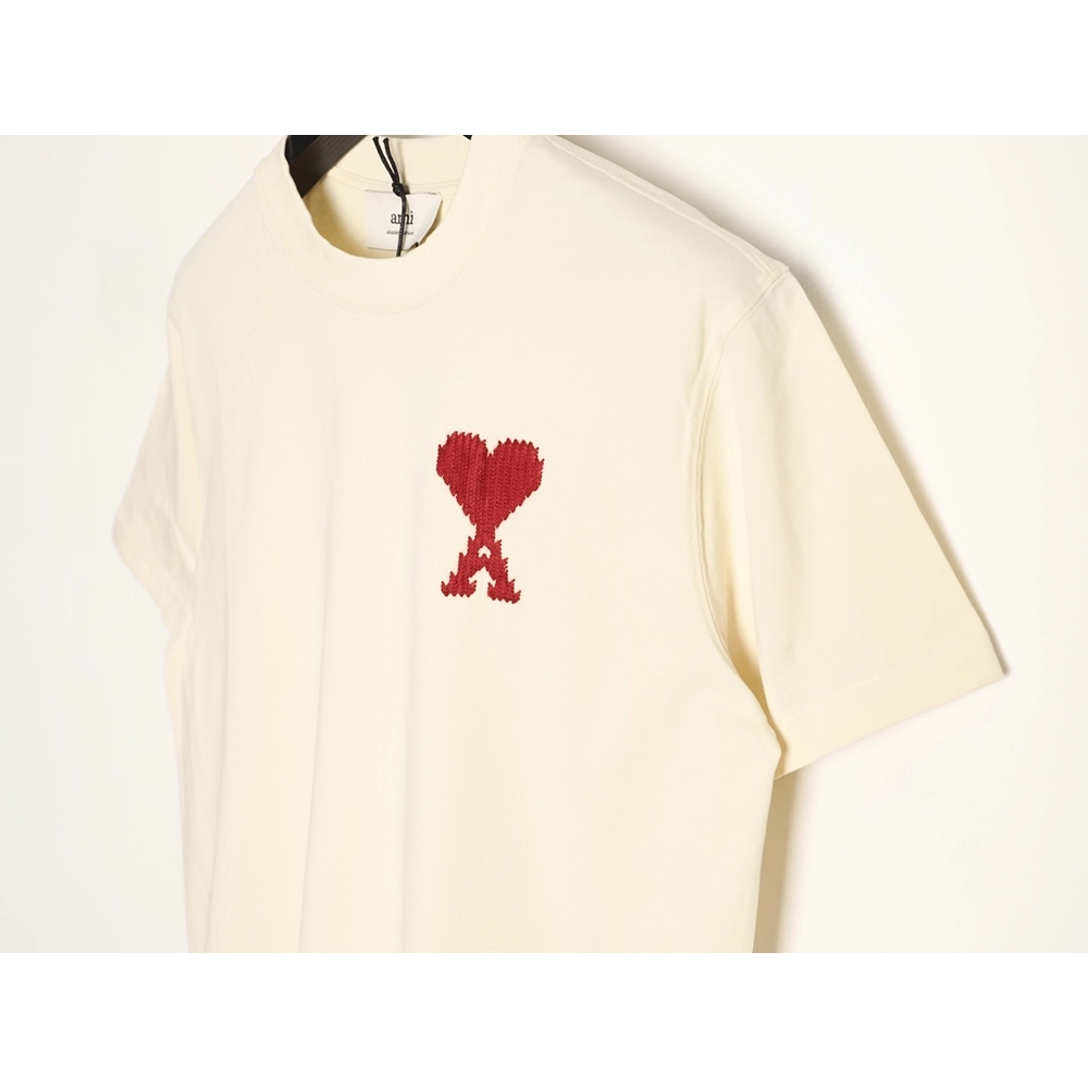 Ami Paris Woven Heart Embroidery Short-Sleeve T-Shirt,Ami