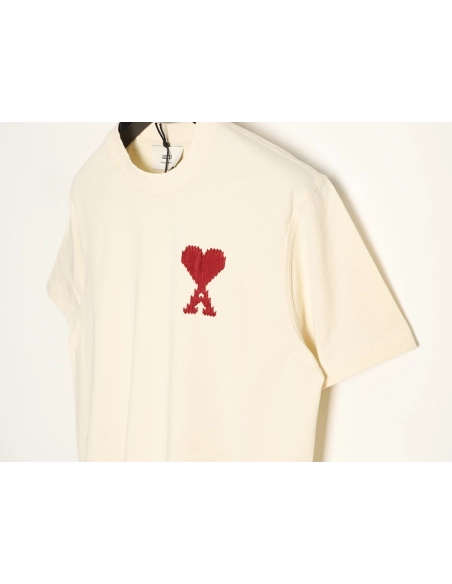 Ami Paris Woven Heart Embroidery Short-Sleeve T-Shirt,Ami