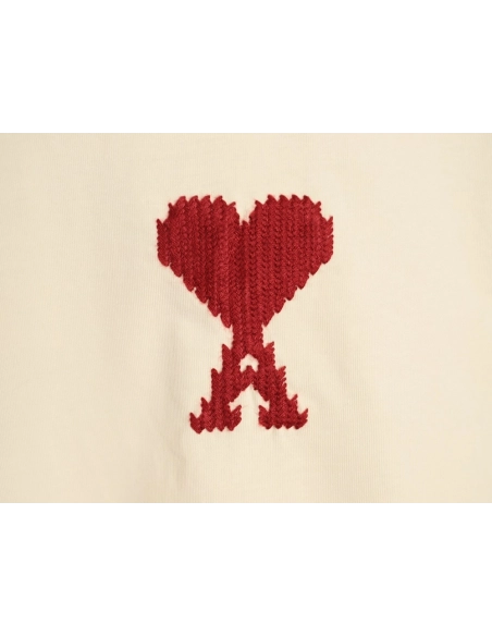 Ami Paris Woven Heart Embroidery Short-Sleeve T-Shirt,Ami