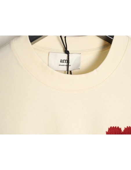Ami Paris Woven Heart Embroidery Short-Sleeve T-Shirt,Ami