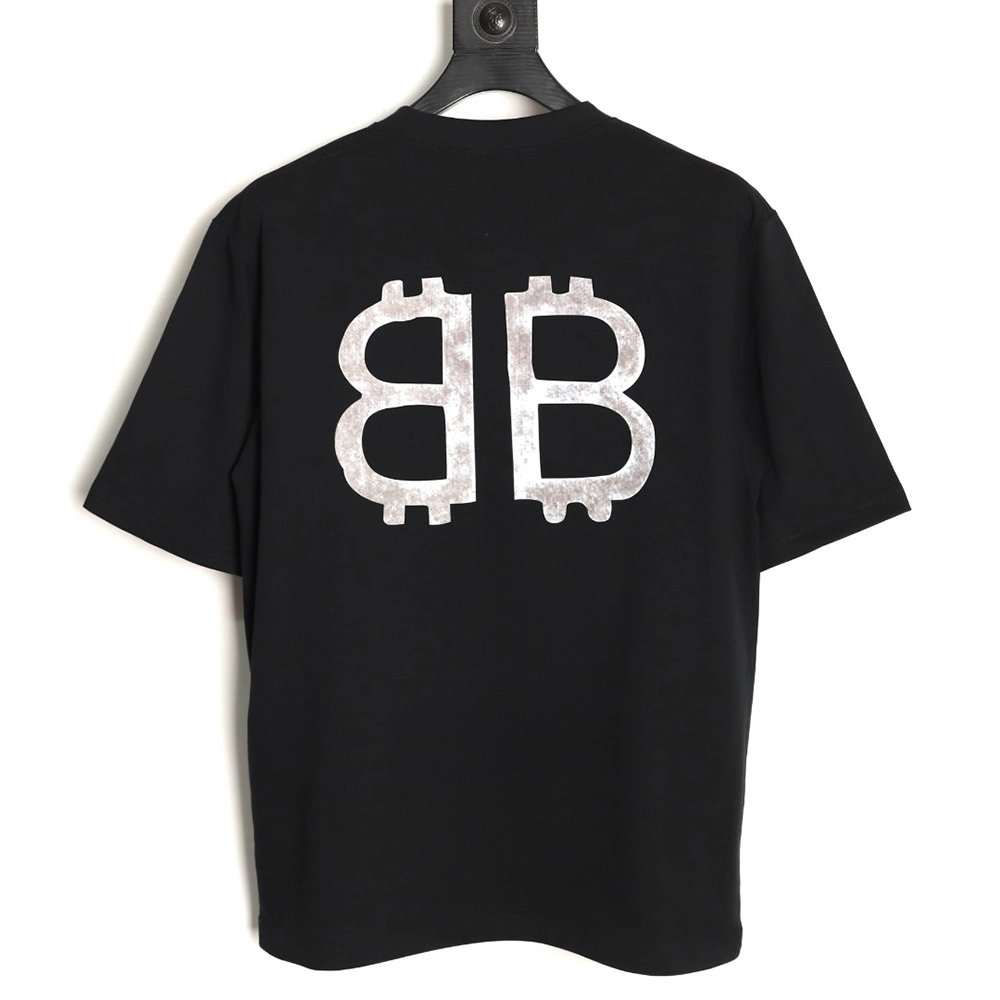 Balenciaga distressed double Bitcoin print short-sleeved T-shirt TSK1,Balenciaga