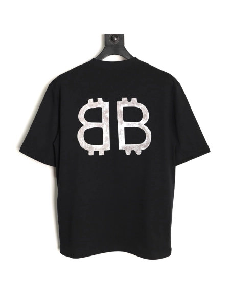 Balenciaga distressed double Bitcoin print short-sleeved T-shirt TSK1,Balenciaga