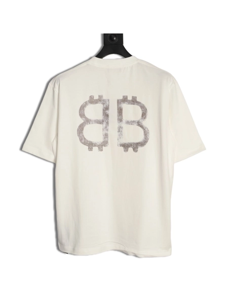 Balenciaga distressed double Bitcoin print short-sleeved T-shirt,Balenciaga
