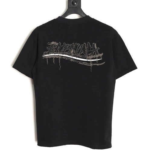 Balenciaga tassel appliqu¨¦ Sanskrit letter embroidered short-sleeved shirt TSK2,Balenciaga