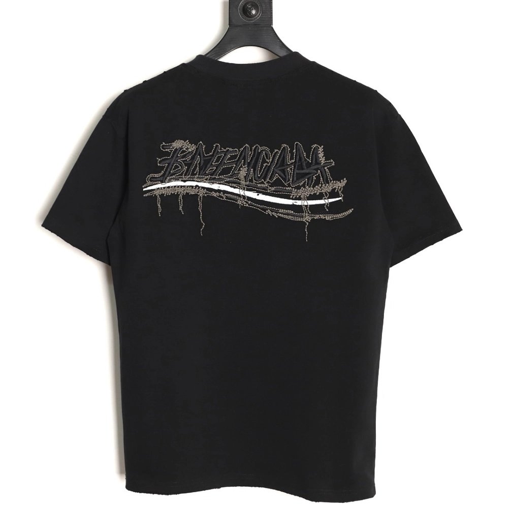 Balenciaga tassel appliqu¨¦ Sanskrit letter embroidered short-sleeved shirt TSK2,Balenciaga