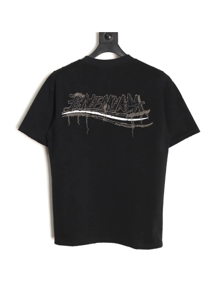 Balenciaga tassel appliqu¨¦ Sanskrit letter embroidered short-sleeved shirt TSK2,Balenciaga