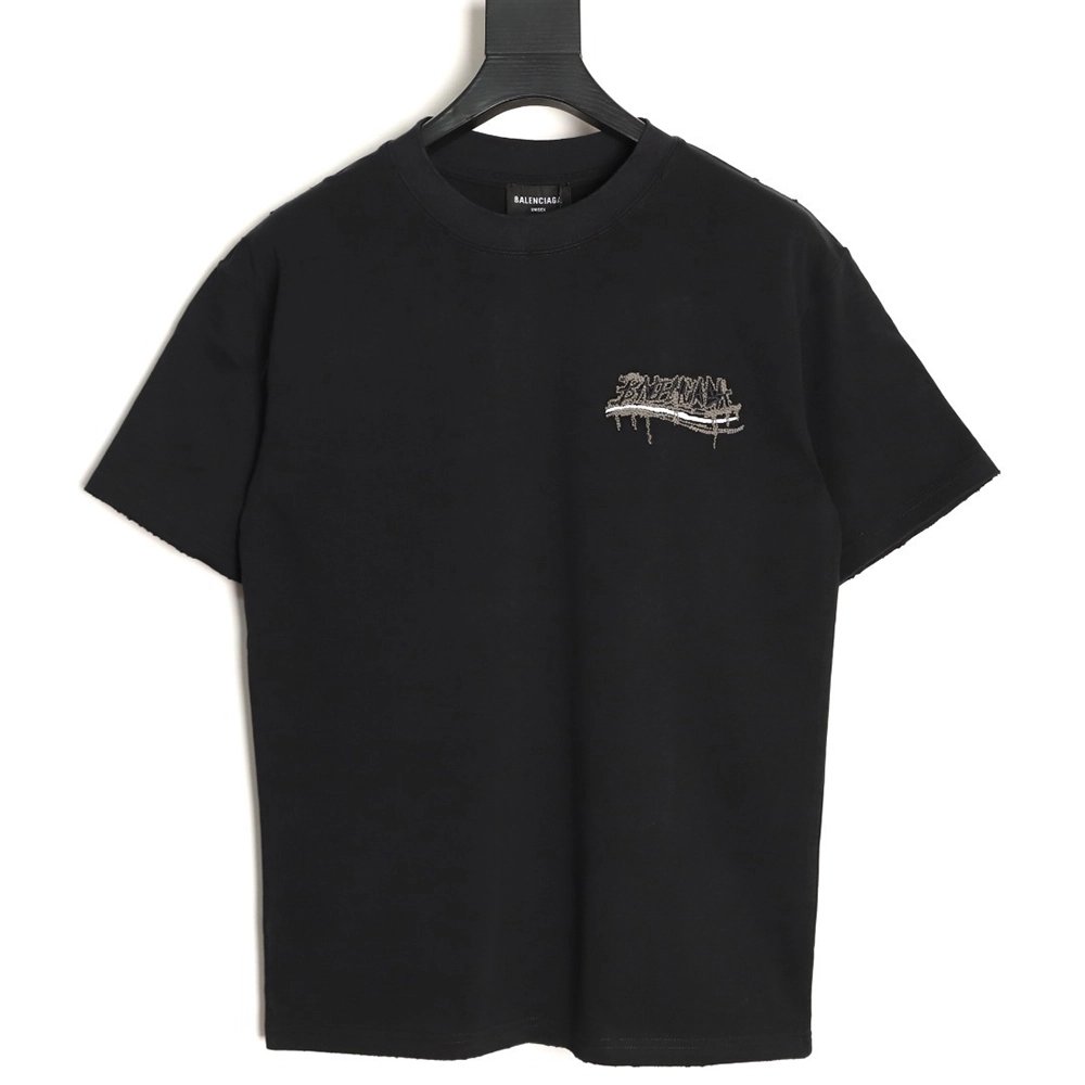 Balenciaga tassel appliqu¨¦ Sanskrit letter embroidered short-sleeved shirt TSK2,Balenciaga