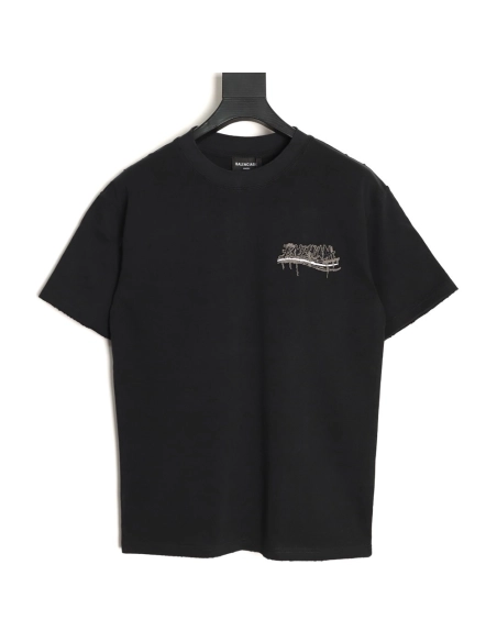 Balenciaga tassel appliqu¨¦ Sanskrit letter embroidered short-sleeved shirt TSK2,Balenciaga