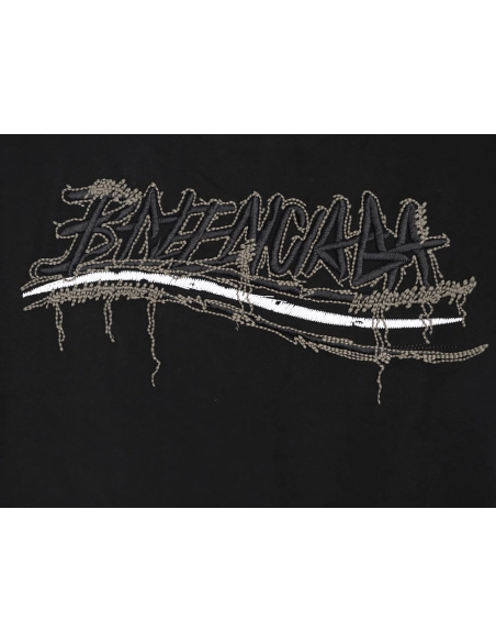 Balenciaga tassel appliqu¨¦ Sanskrit letter embroidered short-sleeved shirt TSK2,Balenciaga