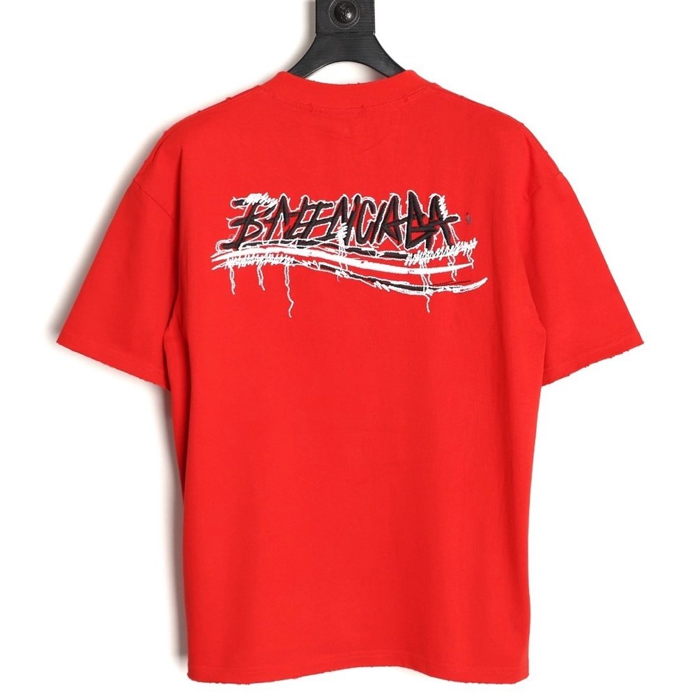 Balenciaga tassel appliqu¨¦ Sanskrit letter embroidered short-sleeved shirt TSK1,Balenciaga