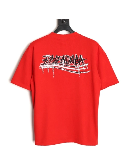 Balenciaga tassel appliqu¨¦ Sanskrit letter embroidered short-sleeved shirt TSK1,Balenciaga