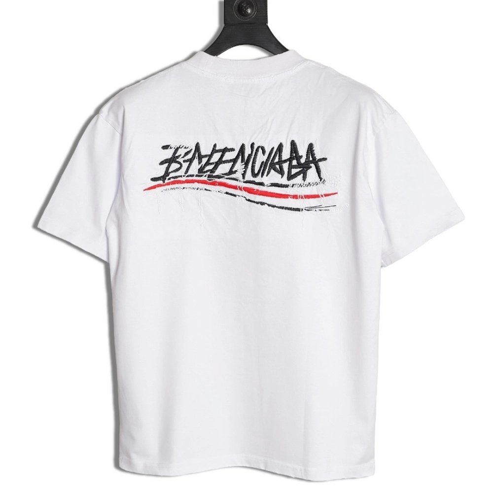 Balenciaga tassel appliqu¨¦ Sanskrit letter embroidered short-sleeved shirt,Balenciaga