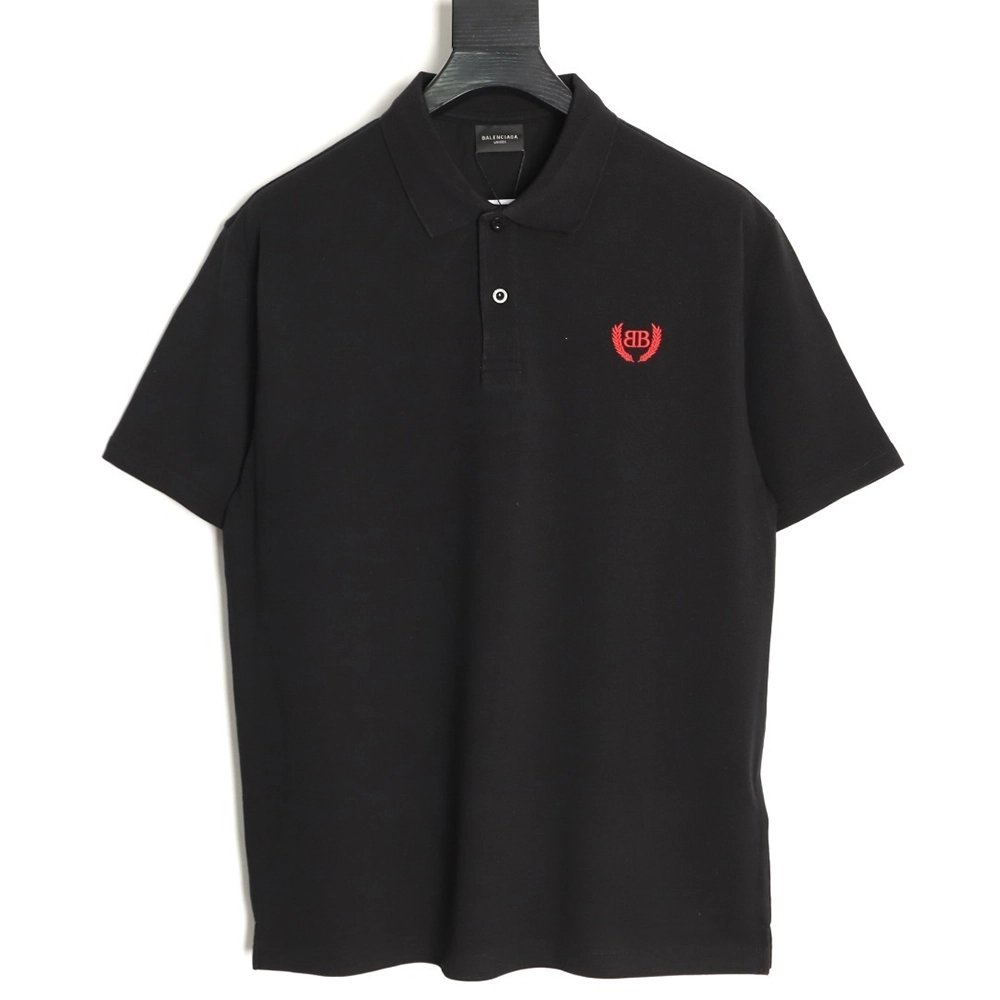 Balenciaga Wheat Ear Embroidered Short-Sleeve Polo Shirt,Balenciaga