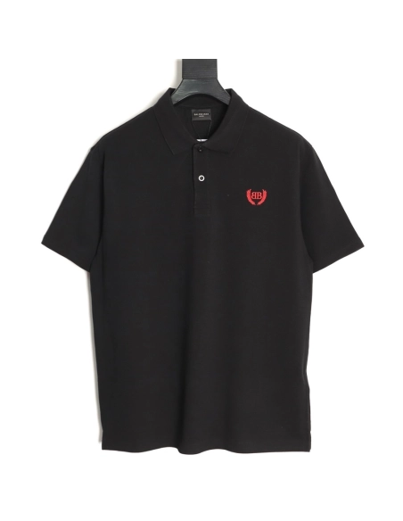Balenciaga Wheat Ear Embroidered Short-Sleeve Polo Shirt,Balenciaga