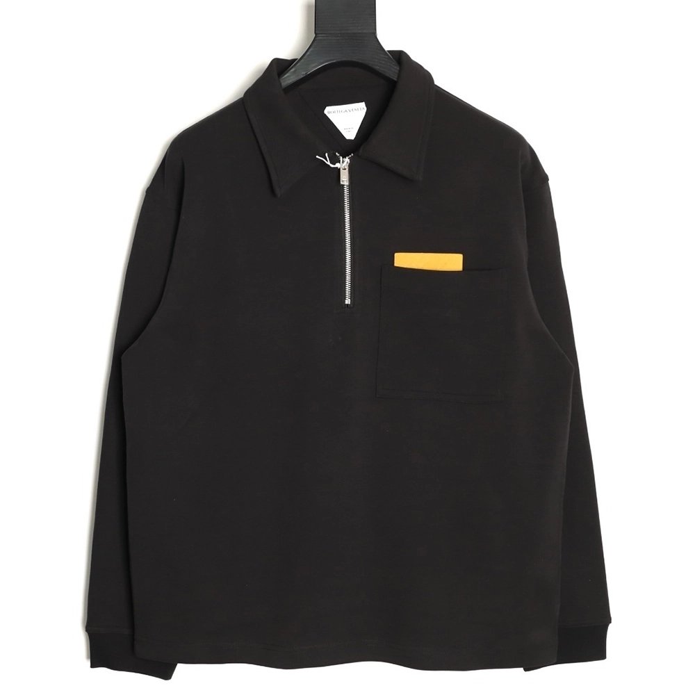 Bottega Veneta Solid Color Half-Zip Woven Pocket Long-Sleeve Polo Shirt,Bottega Veneta